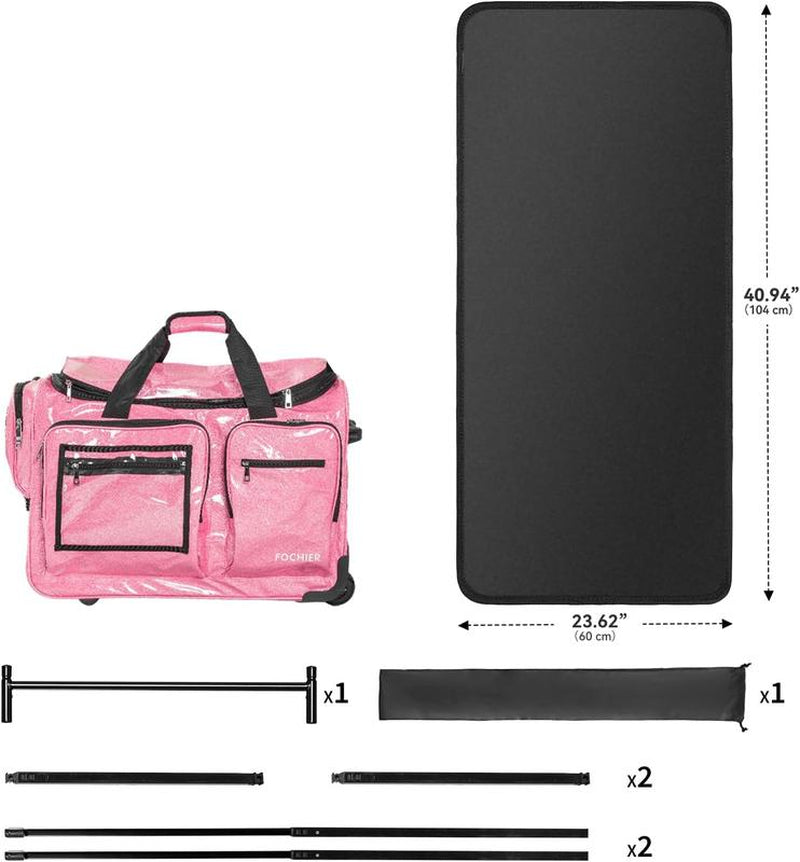 Fochier 23" Dance Bag with Garment Rack, Competition Duffle Bag for Dancer Athlete Livestreamer, Rolling Costume Luggage for Girls Recitals Travel No-Shed Glitter, Built-In Hanger, Waterproof Pu,Pink