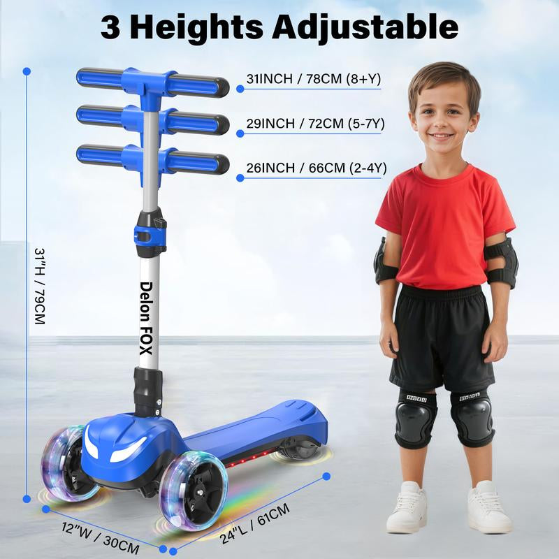 DXH Electric Scooter for Kids Ages 3-8,3 Wheel Electric Toddler Scooters with Flash Wheels, LED Screen, Thumb Throttle, 3 Adjustable Heights, 5MPH Speed, Foldable Kids Electric Scooters for Boys Girls