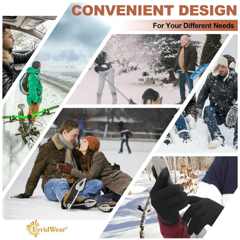 Evridwear Winter Warm Gloves for Men - Knitted Thermal Touchscreen Gloves with 3M Thinsulate Insulated Lining and Anti-Slip Grip