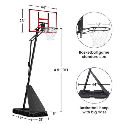 Seray Basketball Hoop Outdoor System with 44 Inch Shatterproof Backboard, 4.8FT-10FT Height Adjustable Pool Basketball Goal System for Youth/Teens/Adults Indoor Outdoor Portable Basketballhoop