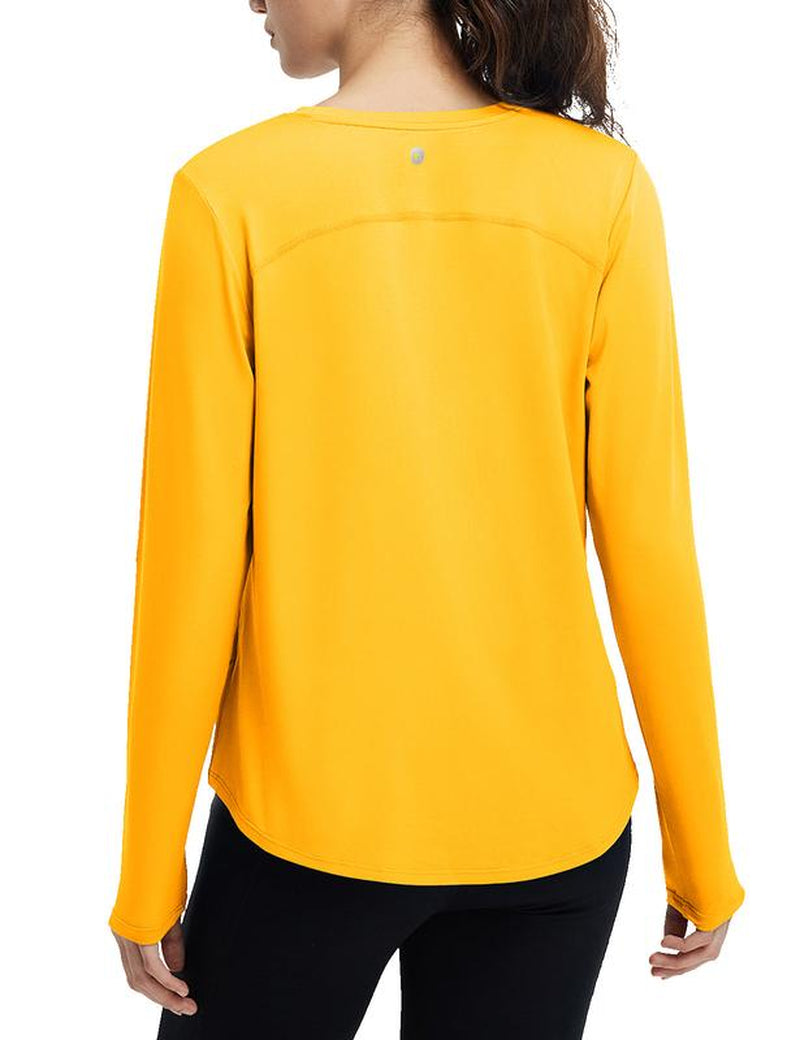 Baleaf Women'S Long Sleeve Basic Tee Lightweight Stretchy Casual Tops Lounge Home Street Workout Athletic Shirts Running Yoga Tops with Cross Hem Thumb Loop