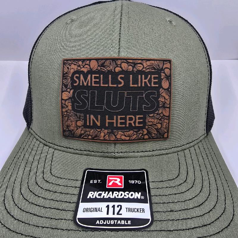 Smells like Sl*Ts in Here Hat, Richardson 112 Hat, Snapback, Trucker Hat, Leatherette Patch Hat
