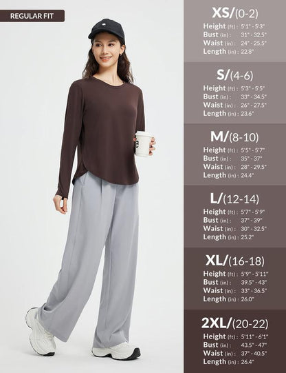 Baleaf Women'S Long Sleeve Basic Tee Lightweight Stretchy Casual Tops Lounge Home Street Workout Athletic Shirts Running Yoga Tops with Cross Hem Thumb Loop