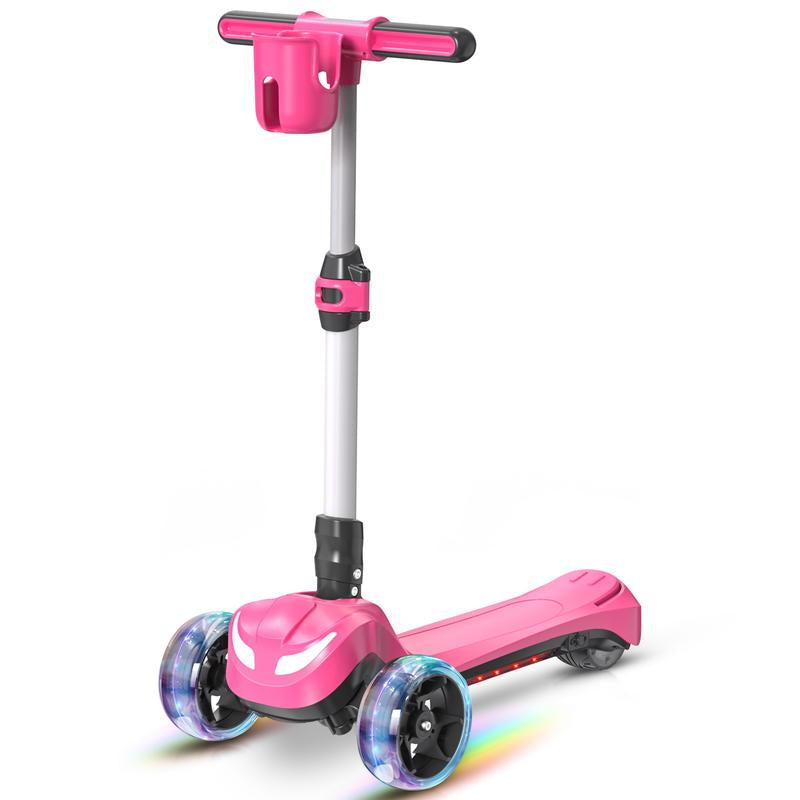 DXH Electric Scooter for Kids Ages 3-8,3 Wheel Electric Toddler Scooters with Flash Wheels, LED Screen, Thumb Throttle, 3 Adjustable Heights, 5MPH Speed, Foldable Kids Electric Scooters for Boys Girls