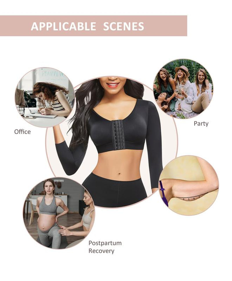 Upper Arm Shaping Sleeve Compression Tops for Women after Breast Surgery Push-Up Bra Shaping Cropped Tops, Body Shapers