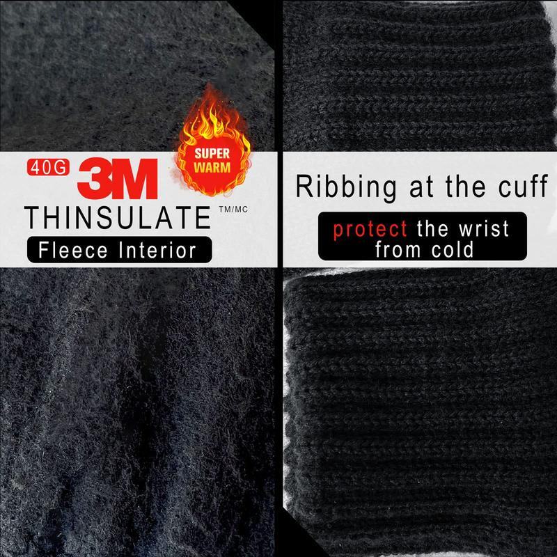 Evridwear Winter Warm Gloves for Men - Knitted Thermal Touchscreen Gloves with 3M Thinsulate Insulated Lining and Anti-Slip Grip