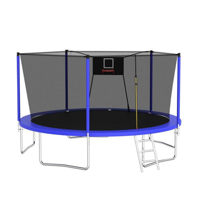 Mersco 14Ft Outdoor Trampoline for Kids and Adults, Backyard Trampoline with Basketball Hoop and Enclosure Net and Ladder,Easy Assemble,Recreational Trampoline for Kids and Adults, Quick Connect Frame,Loading 1320 Lbs, Blue