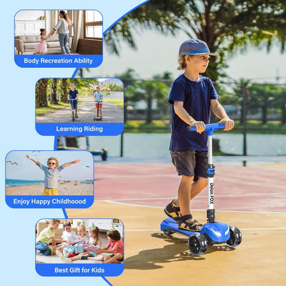 DXH Electric Scooter for Kids Ages 3-8,3 Wheel Electric Toddler Scooters with Flash Wheels, LED Screen, Thumb Throttle, 3 Adjustable Heights, 5MPH Speed, Foldable Kids Electric Scooters for Boys Girls