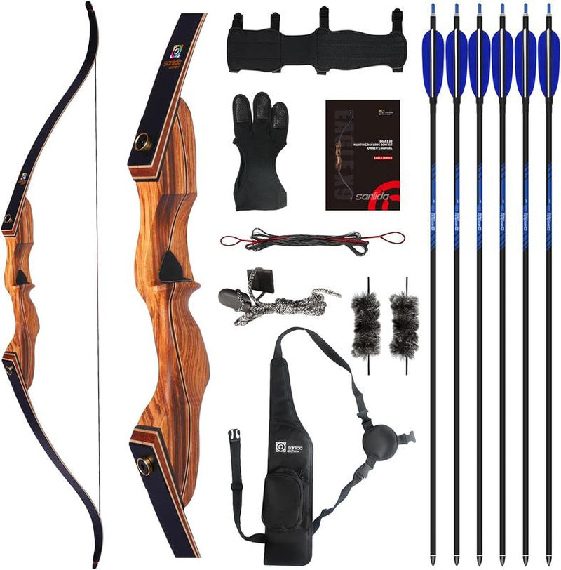 Sanlida Eagle X9 New 58" RTH Standard Recurve Bow and Arrow Set for Adults and Hunters, Wooden Takedown Recurve Bow Package for Outdoor and Practice 25-60 Lbs