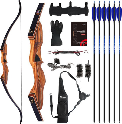 Sanlida Eagle X9 New 58" RTH Standard Recurve Bow and Arrow Set for Adults and Hunters, Wooden Takedown Recurve Bow Package for Outdoor and Practice 25-60 Lbs