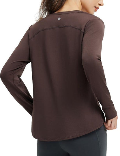 Baleaf Women'S Long Sleeve Basic Tee Lightweight Stretchy Casual Tops Lounge Home Street Workout Athletic Shirts Running Yoga Tops with Cross Hem Thumb Loop