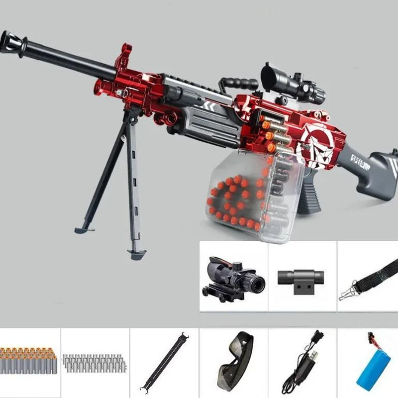 Lehui M249 Electric-Manual Dual Mode Soft Bullet Toy Foam Blaster, Rechargeable Chain Soft Bullet Blaster Launcher - for Outdoor Games & Toys Christmas Gifts, New Year Gifts