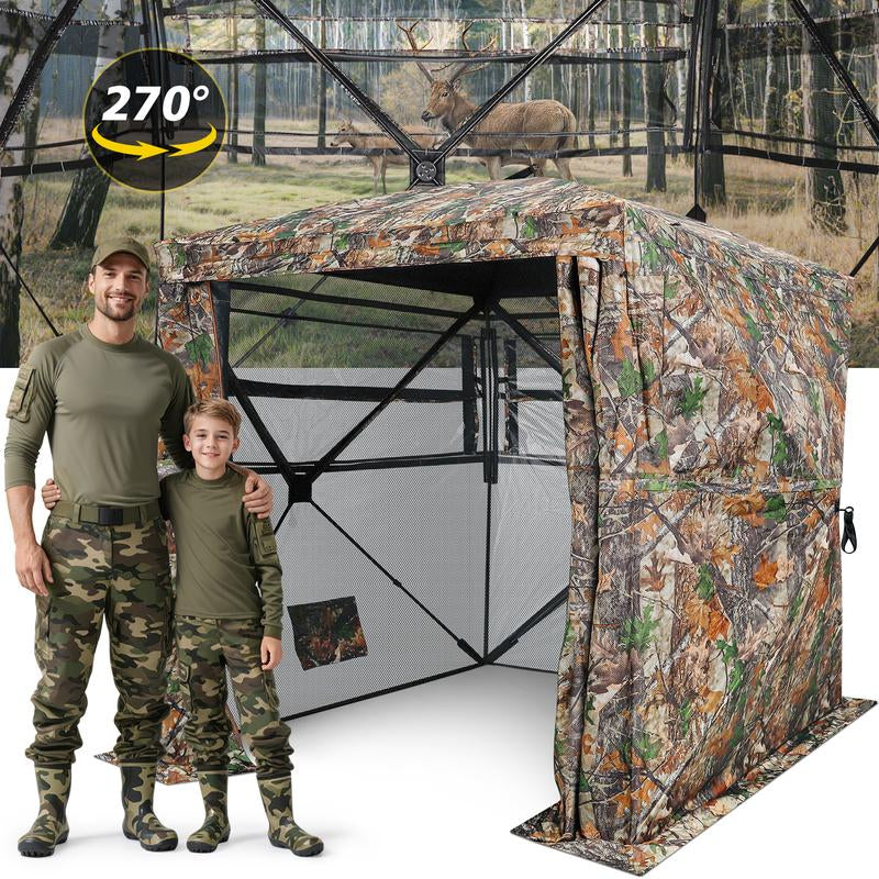 Hunting Blind with Silent Slid Door, 270/360 Degree See through Deer Blind for Hunting, Deer/Turkey Ground Blind with Carrying Bag