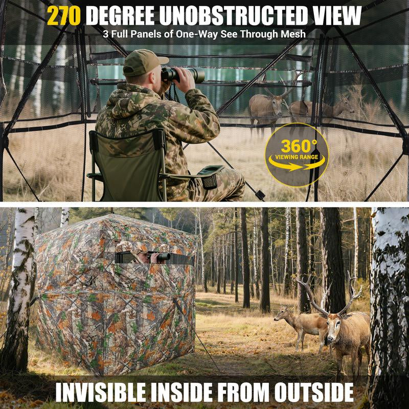 Hunting Blind with Silent Slid Door, 270/360 Degree See through Deer Blind for Hunting, Deer/Turkey Ground Blind with Carrying Bag