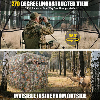 Hunting Blind with Silent Slid Door, 270/360 Degree See through Deer Blind for Hunting, Deer/Turkey Ground Blind with Carrying Bag