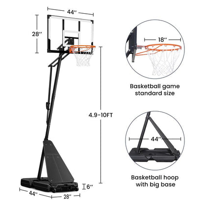 Seray Basketball Hoop Outdoor System with 44 Inch Shatterproof Backboard, 4.8FT-10FT Height Adjustable Pool Basketball Goal System for Youth/Teens/Adults Indoor Outdoor Portable Basketballhoop