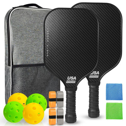 Pickleball Paddles, 2 Pickleball Paddles, USAPA Approved, Fiberglass, Carbon Fiber Pickleball Racket with 4 Indoor Outdoor Pickleball Balls and a Pickleball Bag, 4 Pieces of Pickleball Grip Tape, 2 Pieces of Sports Towels