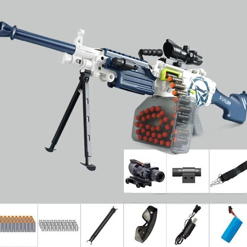 Lehui M249 Electric-Manual Dual Mode Soft Bullet Toy Foam Blaster, Rechargeable Chain Soft Bullet Blaster Launcher - for Outdoor Games & Toys Christmas Gifts, New Year Gifts