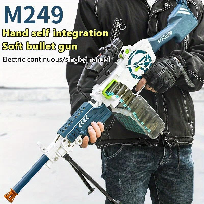 Lehui M249 Electric-Manual Dual Mode Soft Bullet Toy Foam Blaster, Rechargeable Chain Soft Bullet Blaster Launcher - for Outdoor Games & Toys Christmas Gifts, New Year Gifts