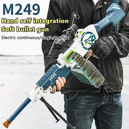 Lehui M249 Electric-Manual Dual Mode Soft Bullet Toy Foam Blaster, Rechargeable Chain Soft Bullet Blaster Launcher - for Outdoor Games & Toys Christmas Gifts, New Year Gifts