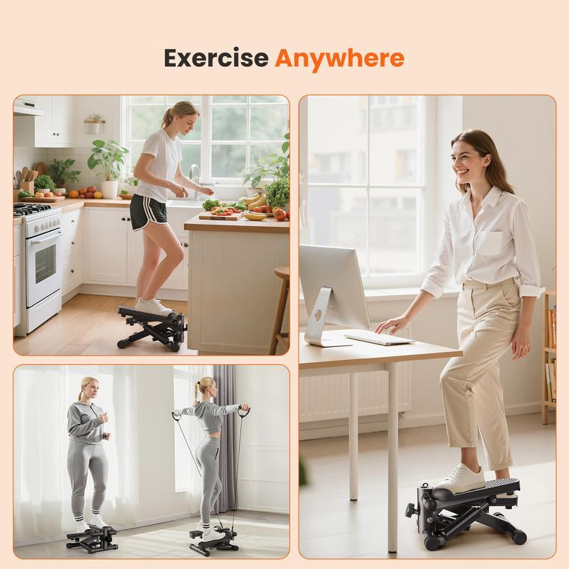 Steppers for Exercise at Home Workout Equipment, Mini Stepper Exercise Machine for Senior Citizens, Twist Stepper with Resistance Bands, Cardio Weight Loss Equipment Home Fitness