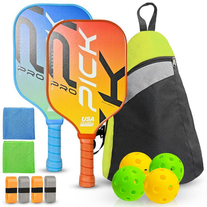 Pickleball Paddles, 2 Pickleball Paddles, USAPA Approved, Fiberglass, Carbon Fiber Pickleball Racket with 4 Indoor Outdoor Pickleball Balls and a Pickleball Bag, 4 Pieces of Pickleball Grip Tape, 2 Pieces of Sports Towels