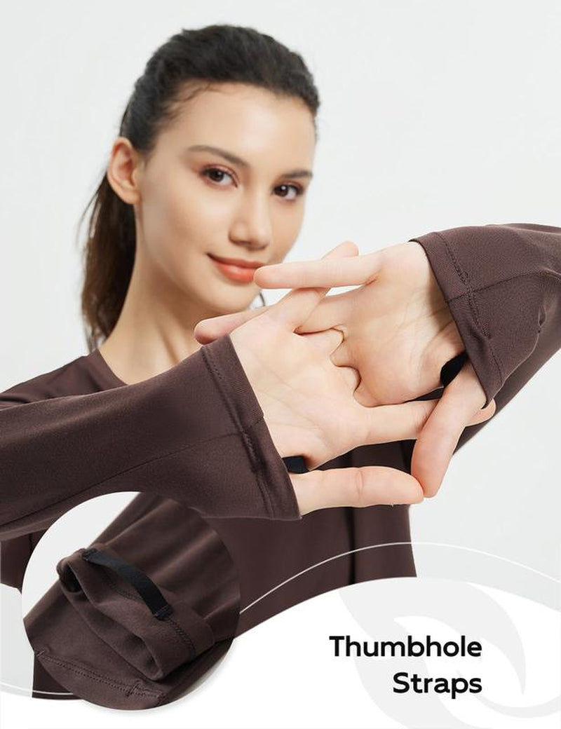 Baleaf Women'S Long Sleeve Basic Tee Lightweight Stretchy Casual Tops Lounge Home Street Workout Athletic Shirts Running Yoga Tops with Cross Hem Thumb Loop