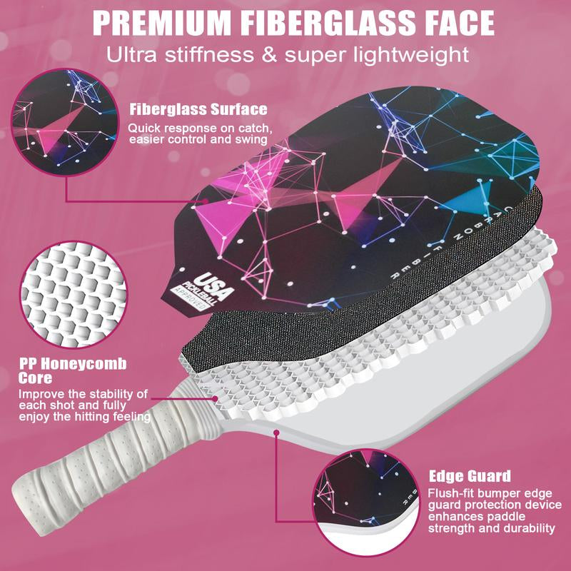 Pickleball Paddles, 2 Pickleball Paddles, USAPA Approved, Fiberglass, Carbon Fiber Pickleball Racket with 4 Indoor Outdoor Pickleball Balls and a Pickleball Bag, 4 Pieces of Pickleball Grip Tape, 2 Pieces of Sports Towels