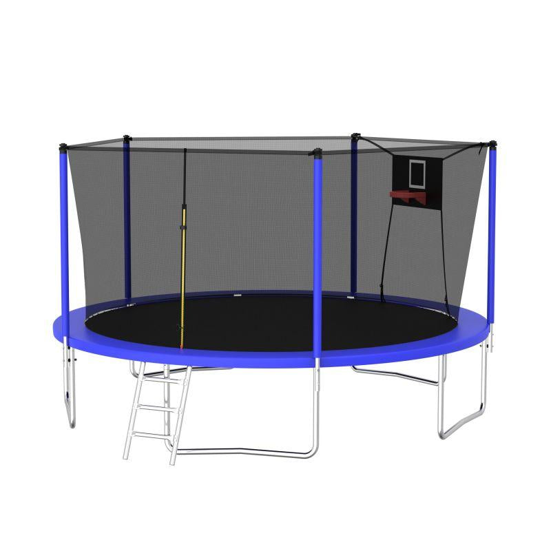 Mersco 14Ft Outdoor Trampoline for Kids and Adults, Backyard Trampoline with Basketball Hoop and Enclosure Net and Ladder,Easy Assemble,Recreational Trampoline for Kids and Adults, Quick Connect Frame,Loading 1320 Lbs, Blue
