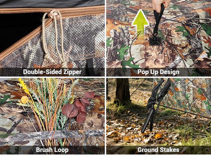 Hunting Blind with Silent Slid Door, 270/360 Degree See through Deer Blind for Hunting, Deer/Turkey Ground Blind with Carrying Bag