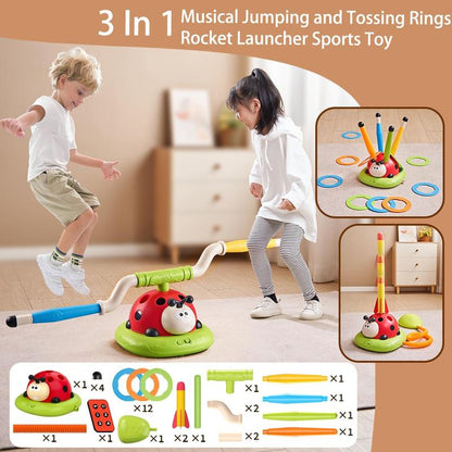 3 in 1 Musical Jump, Toss Ring Game and Stomping Launch Rocket Launcher for Kids Outdoor Toys with Remote Control, Indoor outside Toys for Ages 4-8 5-7 8-13 Gifts