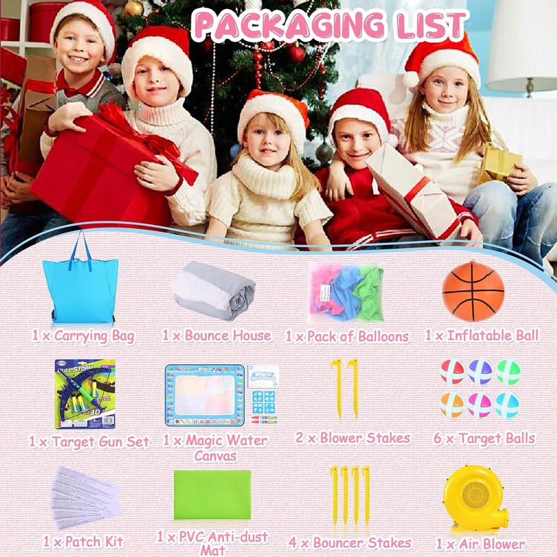 【On Sale】Whubefy White Bounce House for Kids 4-10, 102 X 70 X 97 Inflatable Bouncy Castle with Balloons, Magical Water Canvas, Dart Target Balls, Bar Dart Set, Basketball, Jumping Play House for Birthday Party/Wedding Decoration ,Christmas Gifts