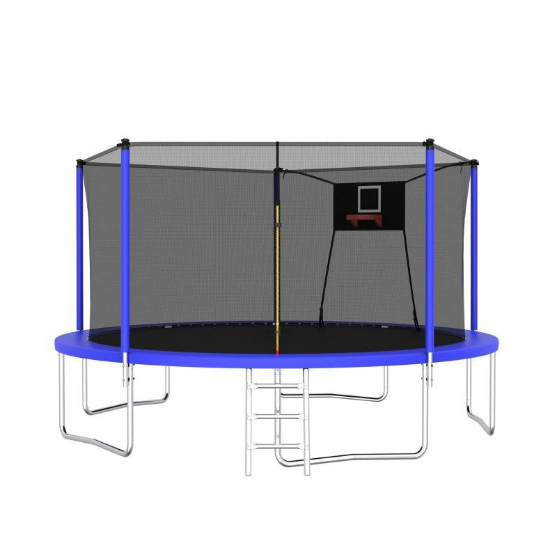 Mersco 14Ft Outdoor Trampoline for Kids and Adults, Backyard Trampoline with Basketball Hoop and Enclosure Net and Ladder,Easy Assemble,Recreational Trampoline for Kids and Adults, Quick Connect Frame,Loading 1320 Lbs, Blue