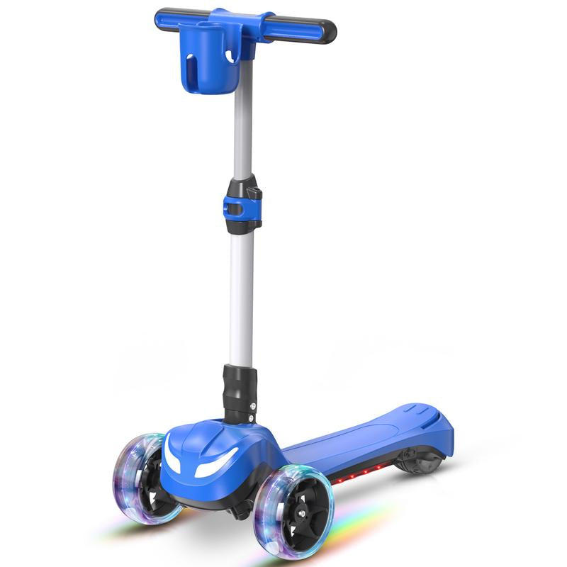DXH Electric Scooter for Kids Ages 3-8,3 Wheel Electric Toddler Scooters with Flash Wheels, LED Screen, Thumb Throttle, 3 Adjustable Heights, 5MPH Speed, Foldable Kids Electric Scooters for Boys Girls