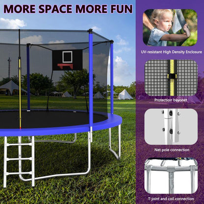 Mersco 14Ft Outdoor Trampoline for Kids and Adults, Backyard Trampoline with Basketball Hoop and Enclosure Net and Ladder,Easy Assemble,Recreational Trampoline for Kids and Adults, Quick Connect Frame,Loading 1320 Lbs, Blue