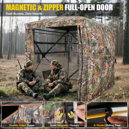 Hunting Blind with Silent Slid Door, 270/360 Degree See through Deer Blind for Hunting, Deer/Turkey Ground Blind with Carrying Bag