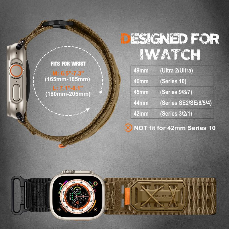 Compatible with Iwatch Ultra Band for Men Women, Wide Tactical Military Nylon Rugged Soft Sport Straps for Iwatch 49Mm(Ultra2),46Mm(Series 10),45Mm(9/8/7),44Mm(Se2/Se/6/5/4),42Mm(3/2/1)