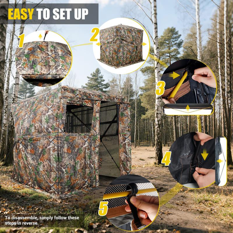 Hunting Blind with Silent Slid Door, 270/360 Degree See through Deer Blind for Hunting, Deer/Turkey Ground Blind with Carrying Bag