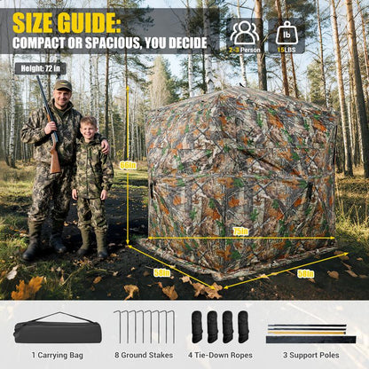 Hunting Blind with Silent Slid Door, 270/360 Degree See through Deer Blind for Hunting, Deer/Turkey Ground Blind with Carrying Bag