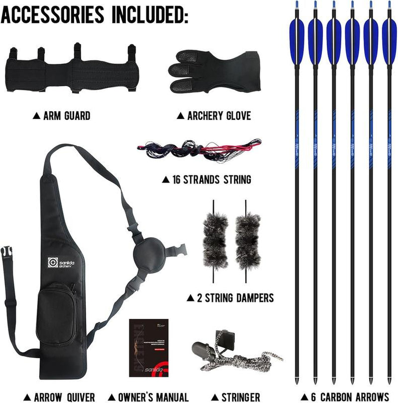 Sanlida Eagle X9 New 58" RTH Standard Recurve Bow and Arrow Set for Adults and Hunters, Wooden Takedown Recurve Bow Package for Outdoor and Practice 25-60 Lbs