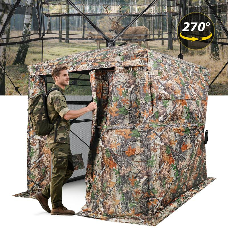 Hunting Blind with Silent Slid Door, 270/360 Degree See through Deer Blind for Hunting, Deer/Turkey Ground Blind with Carrying Bag