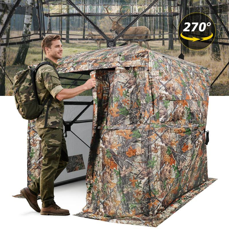 Hunting Blind with Silent Slid Door, 270/360 Degree See through Deer Blind for Hunting, Deer/Turkey Ground Blind with Carrying Bag