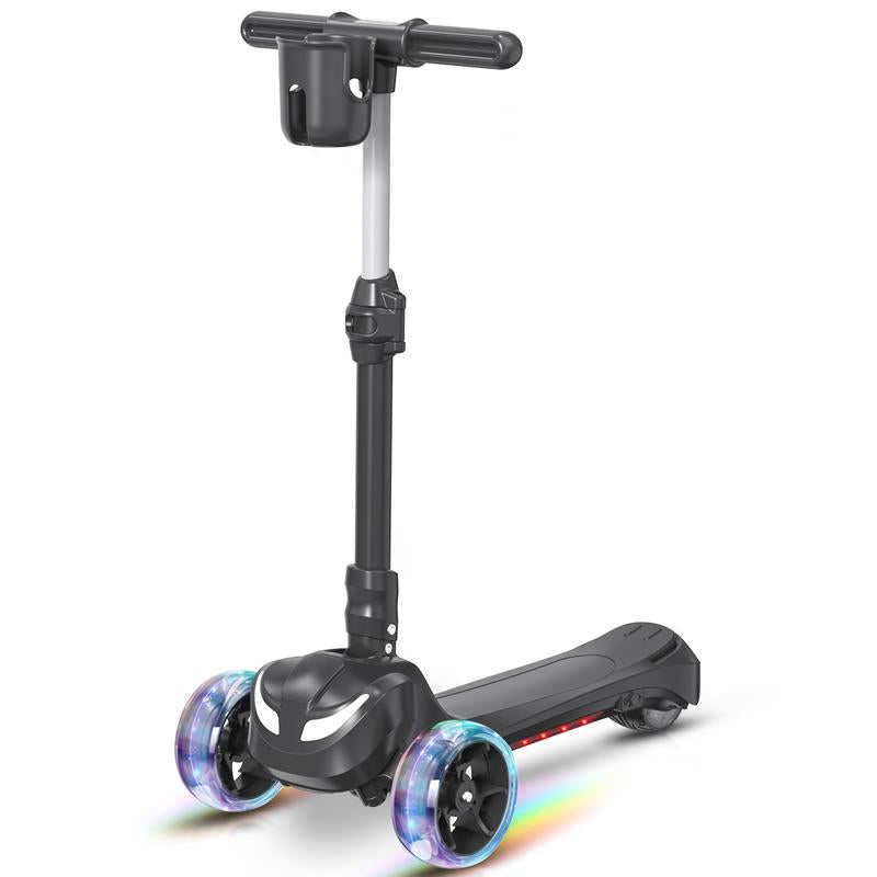 DXH Electric Scooter for Kids Ages 3-8,3 Wheel Electric Toddler Scooters with Flash Wheels, LED Screen, Thumb Throttle, 3 Adjustable Heights, 5MPH Speed, Foldable Kids Electric Scooters for Boys Girls