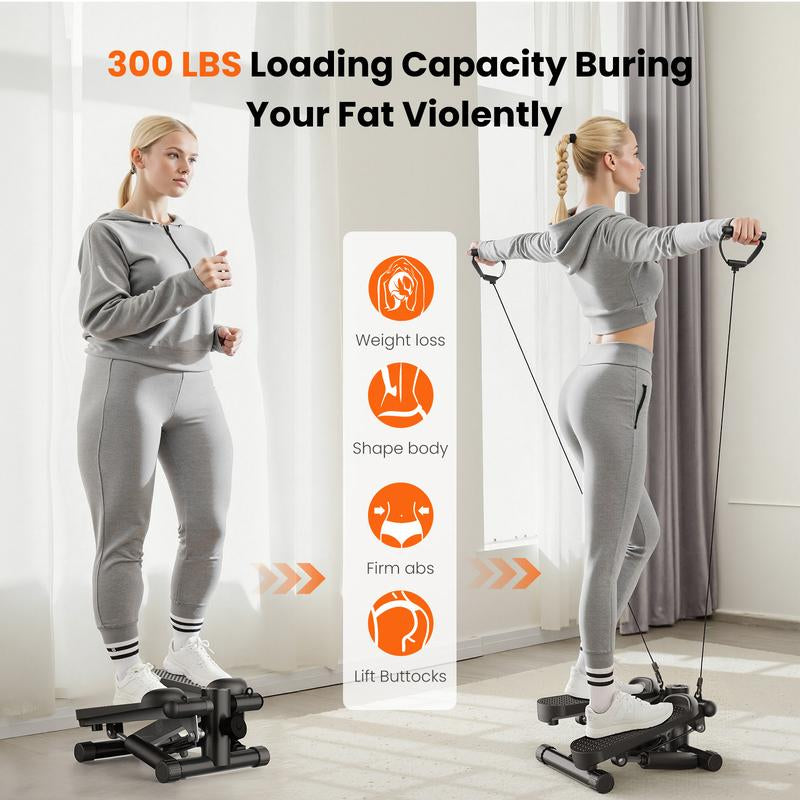 Steppers for Exercise at Home Workout Equipment, Mini Stepper Exercise Machine for Senior Citizens, Twist Stepper with Resistance Bands, Cardio Weight Loss Equipment Home Fitness