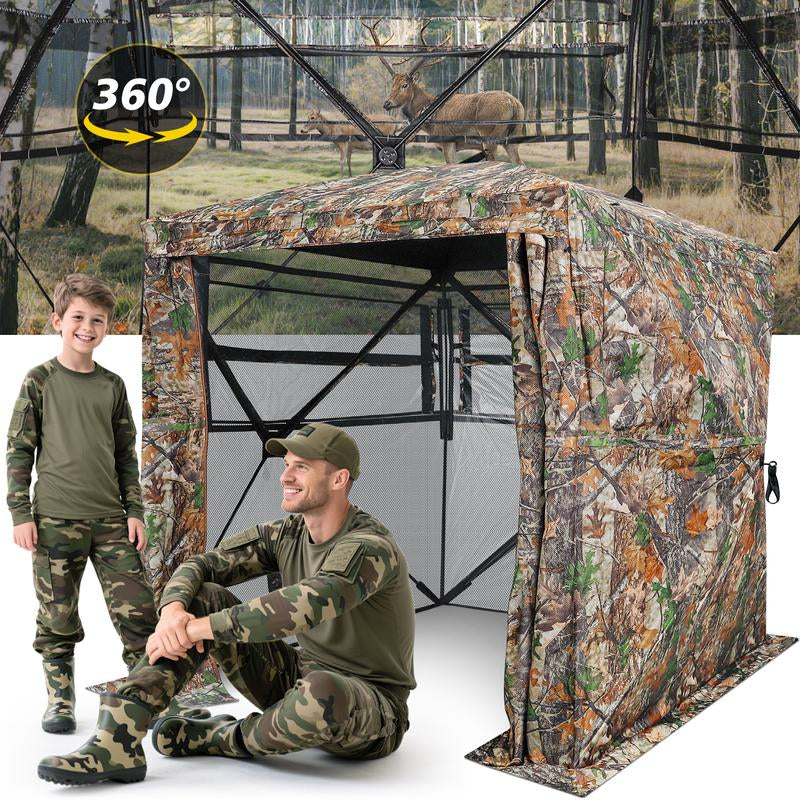 Hunting Blind with Silent Slid Door, 270/360 Degree See through Deer Blind for Hunting, Deer/Turkey Ground Blind with Carrying Bag