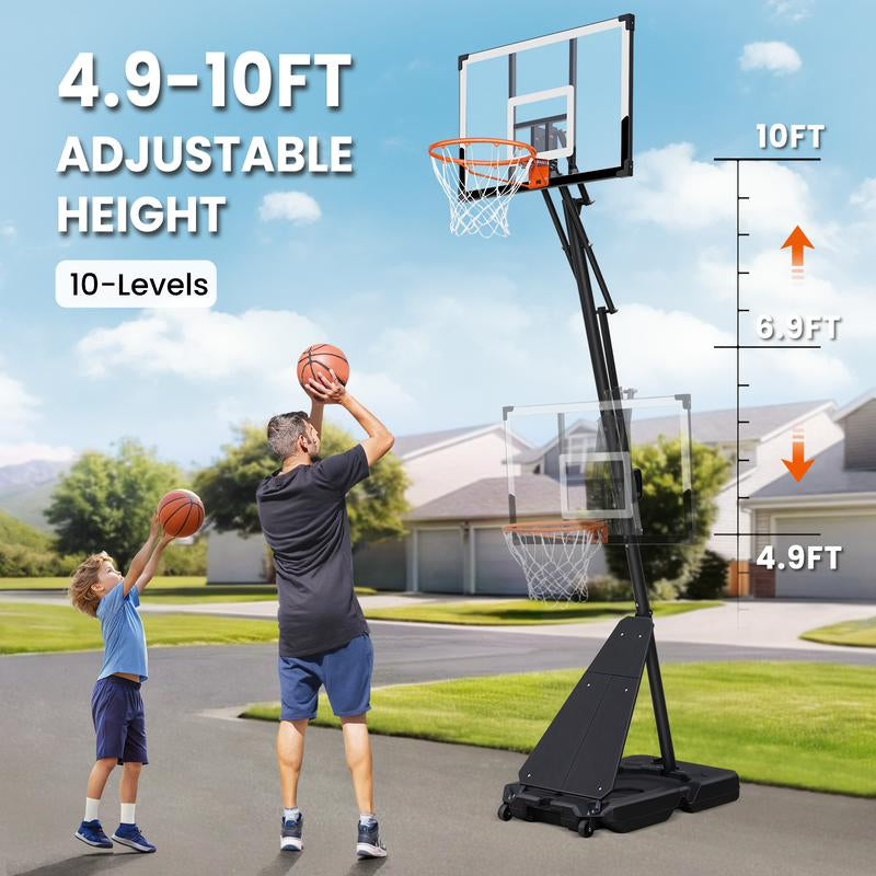 Seray Basketball Hoop Outdoor System with 44 Inch Shatterproof Backboard, 4.8FT-10FT Height Adjustable Pool Basketball Goal System for Youth/Teens/Adults Indoor Outdoor Portable Basketballhoop