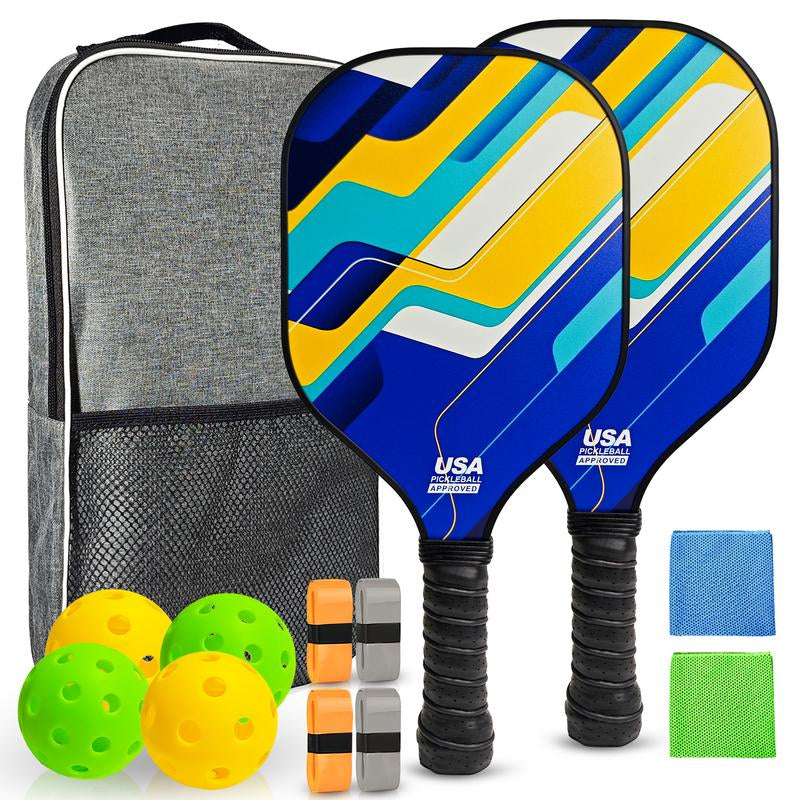 Pickleball Paddles, 2 Pickleball Paddles, USAPA Approved, Fiberglass, Carbon Fiber Pickleball Racket with 4 Indoor Outdoor Pickleball Balls and a Pickleball Bag, 4 Pieces of Pickleball Grip Tape, 2 Pieces of Sports Towels